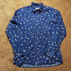 Brooks Brothers Shirt Blue Regent Fit l Nautical Pattern l Size L 100% Cotton